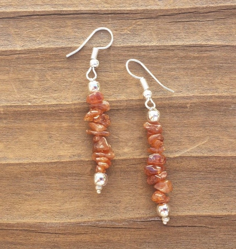 NATURAL HESSONITE GARNET HANDMADE GEMSTONE CHIP EARRINGS