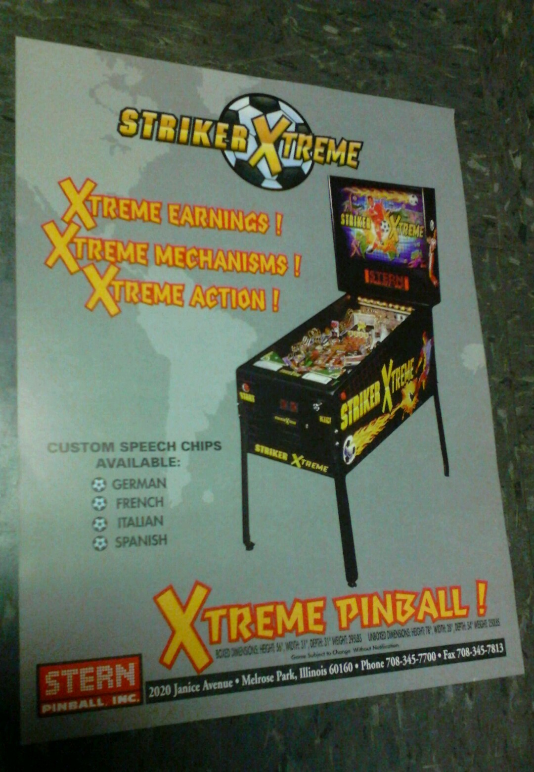 Stern STRIKER XTREME Pinball flyer- good original