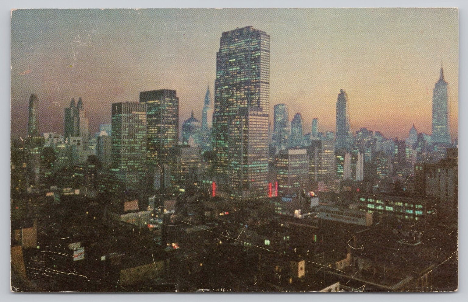 Vintage Mid-Town Manhattan Postcard Rockefeller Center Empire State