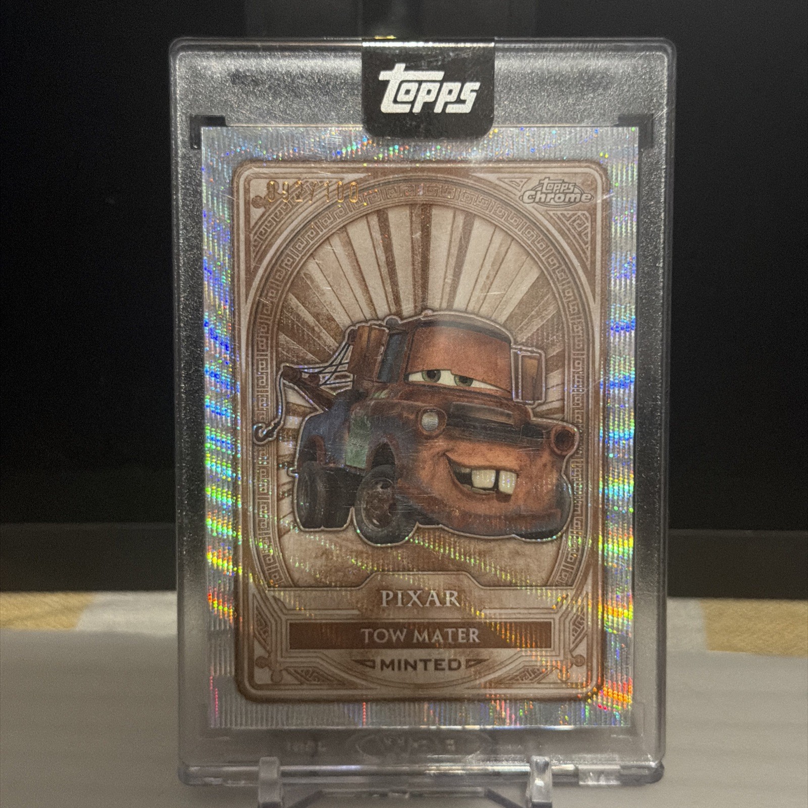 Topps Disney Chrome Pixar Tow Mater Minted 92/100