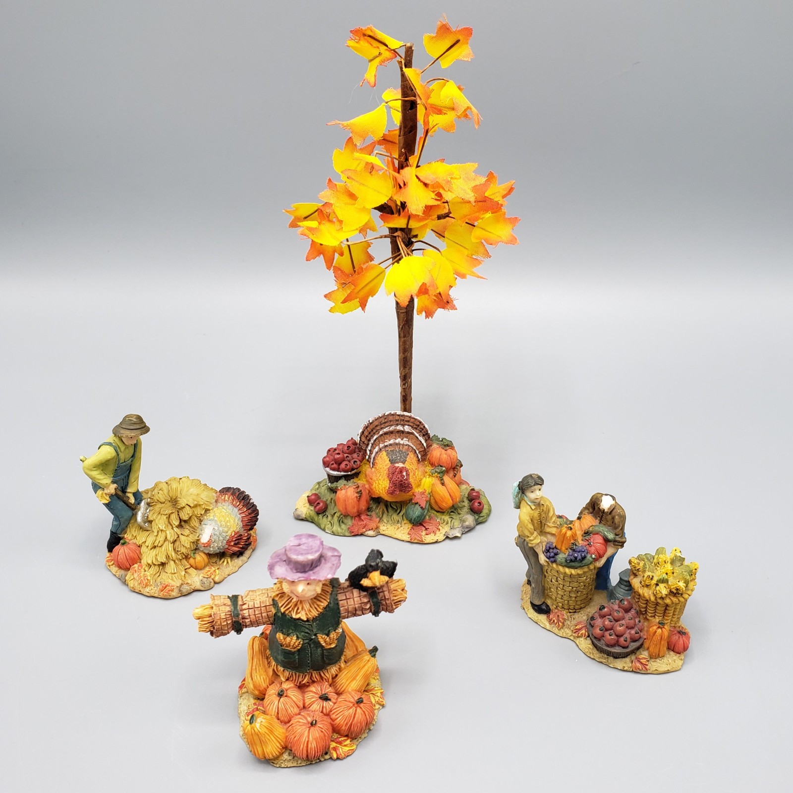 Lot of 4 Harvest Bounty Village Accessory Figure Tree Fall Autumn Decor CHIPPED