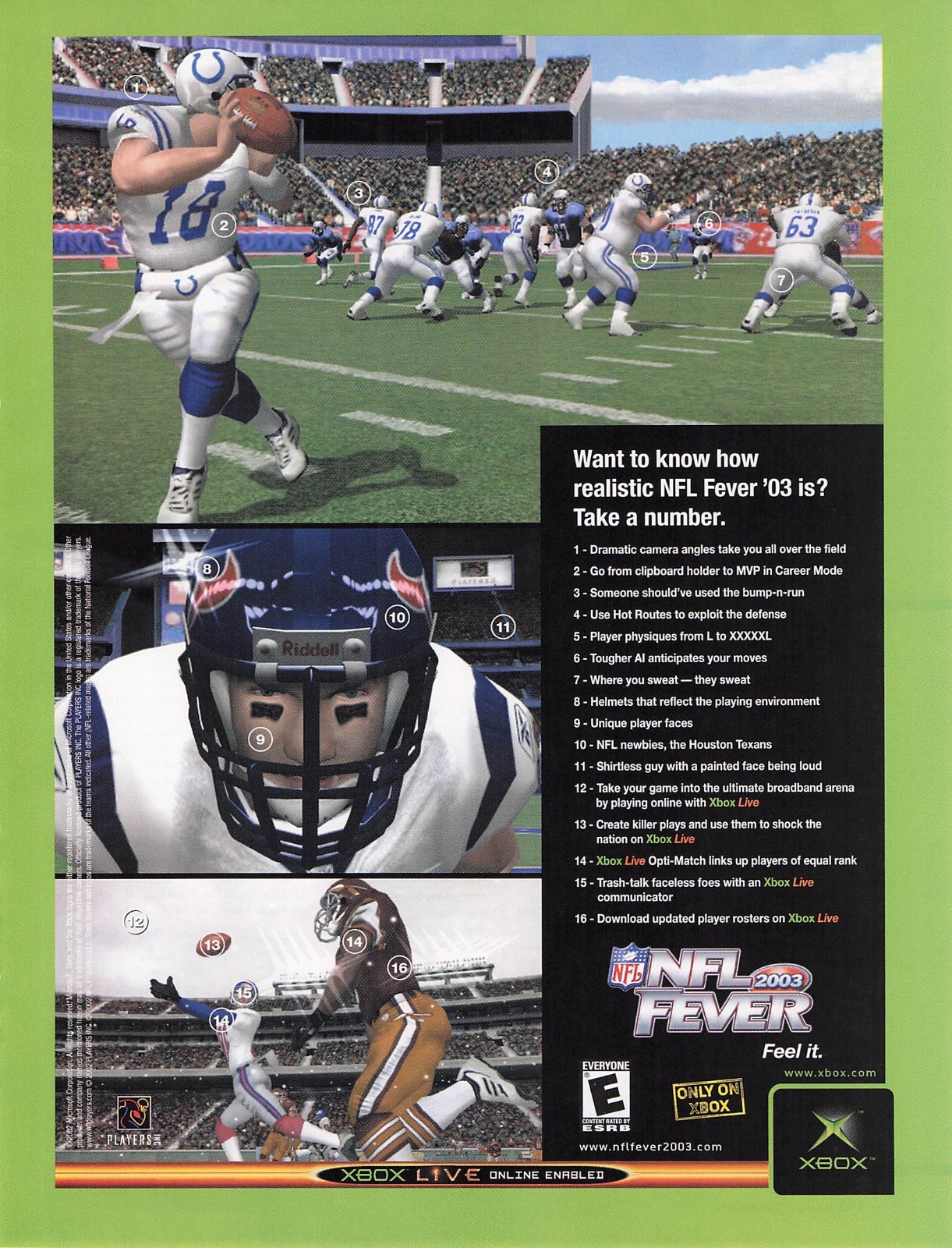 2002 NFL Fever 2003 Xbox Live Print Ad Peyton Manning Colts Vintage Football art