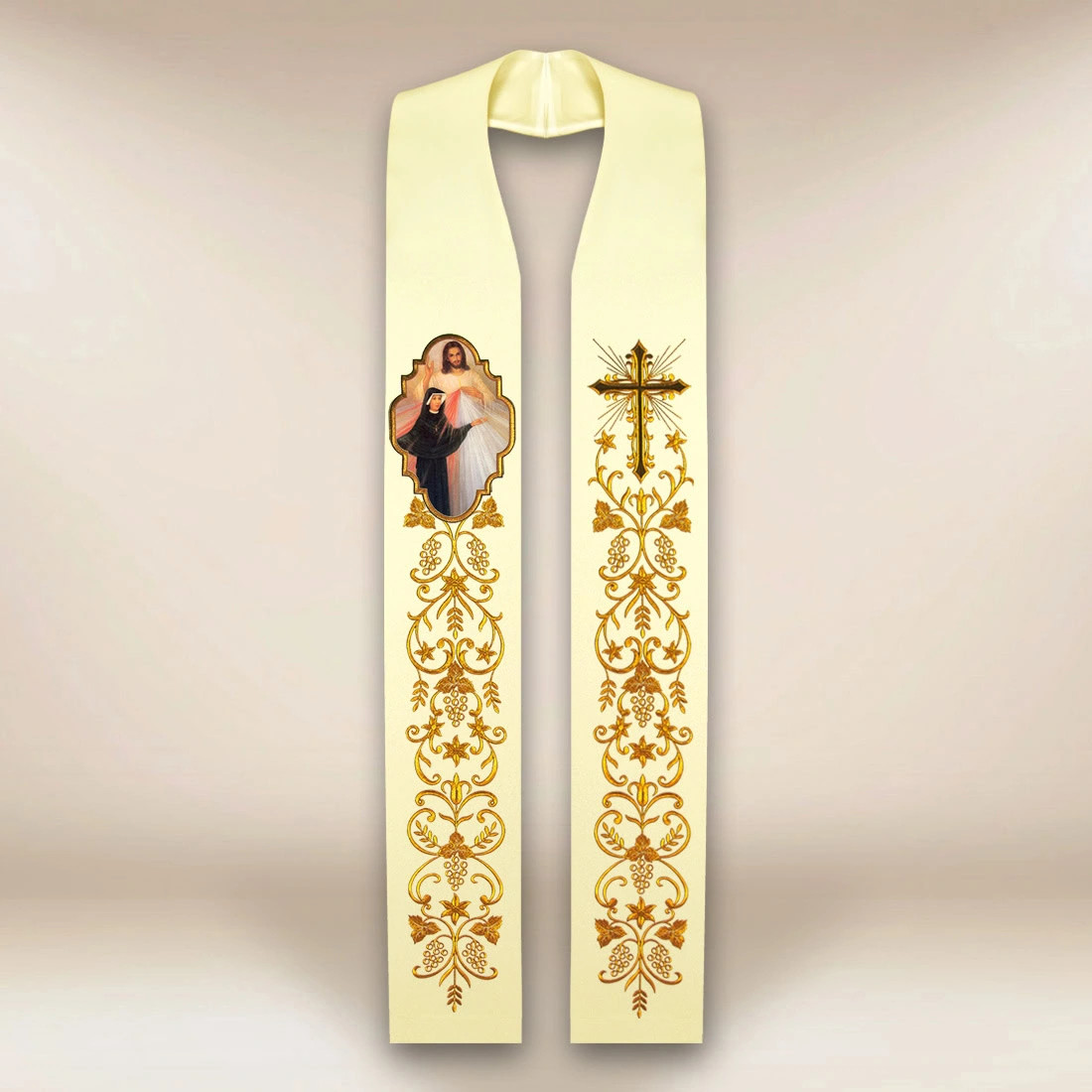 Embroidered Stole with the Image of \'Divine Mercy Jesus and St. Faustina\'