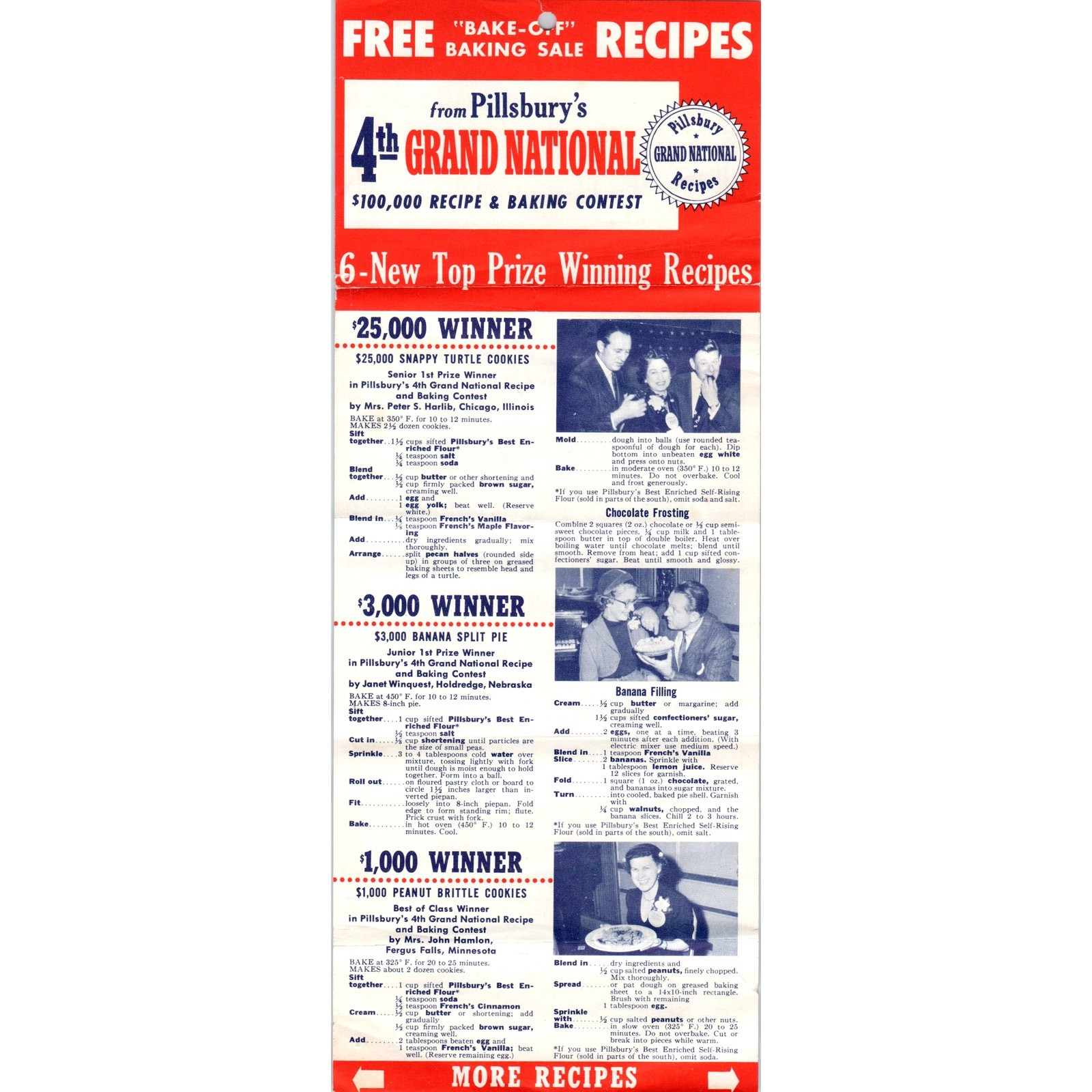 1953 Pillsbury 4th Grand National Annual Bake Off Winning Recipes Leaflet AE2