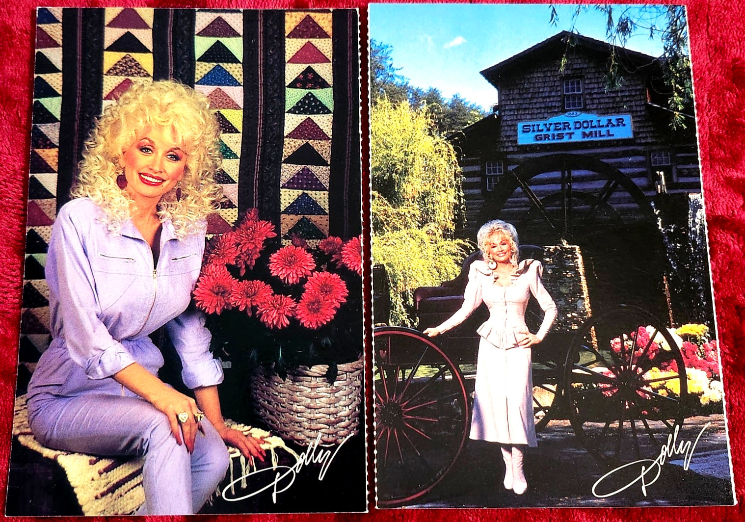 VTG, (2) DOLLY PARTON WELCOME TO DOLLYWOOD POSTCARD\'S ~ SILVER DOLLAR GRIST MILL