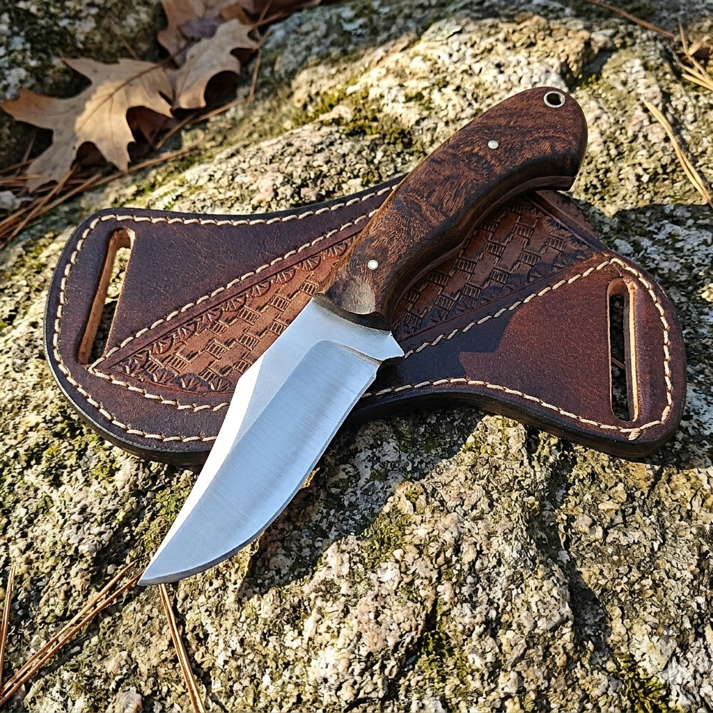 Handmade Hunting Knife Fixed Blade Full Tang with Cross Draw Sheath 8in