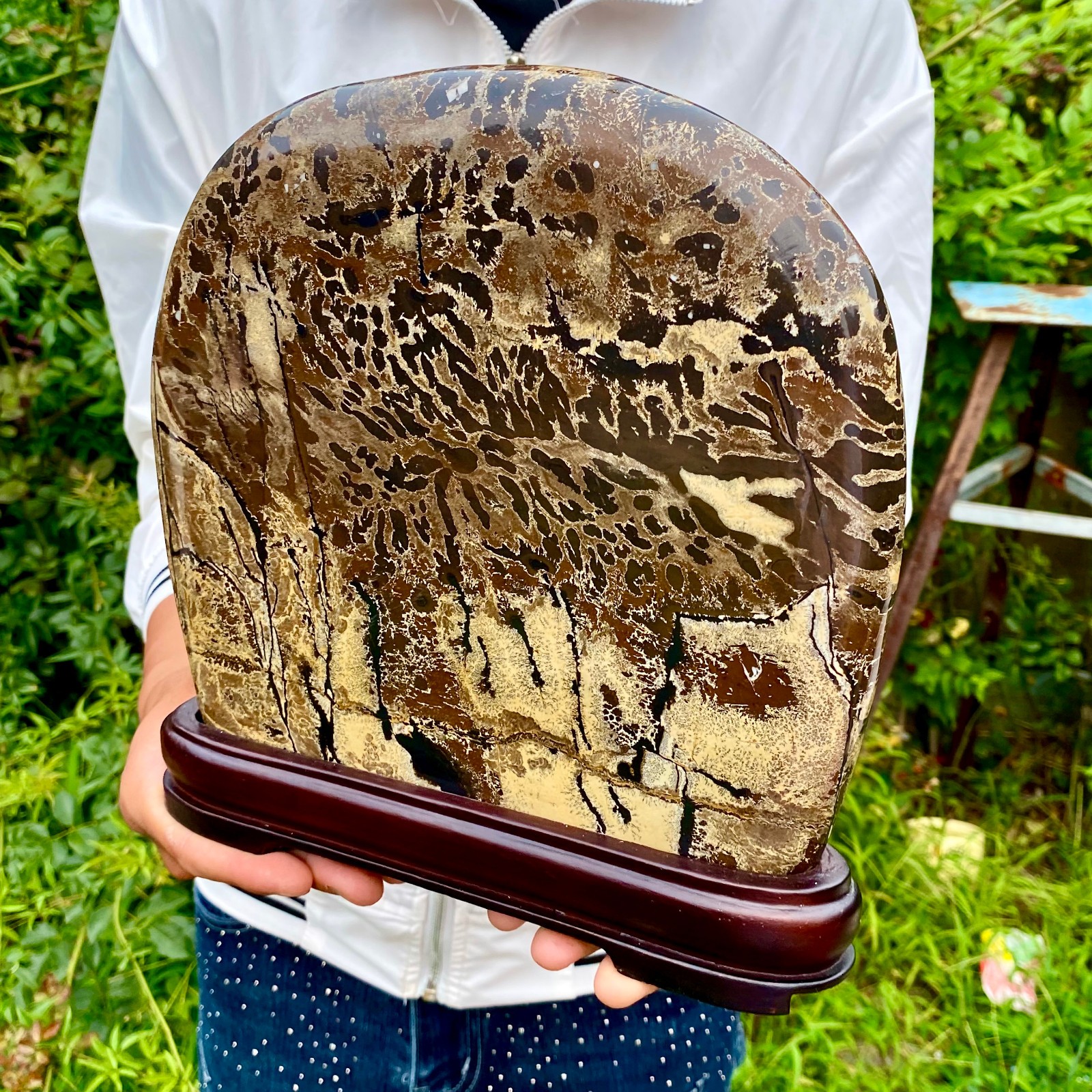 8LB Natural Chinese tree shaped limestone image, stone made rural ornaments