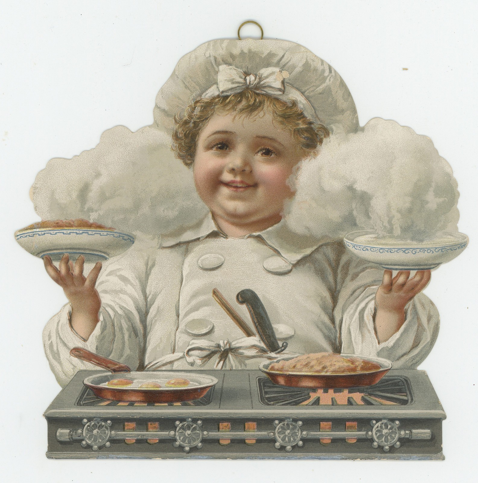 Diecut Embossed Door Hangar The Happy Baker 1880's Trade Card