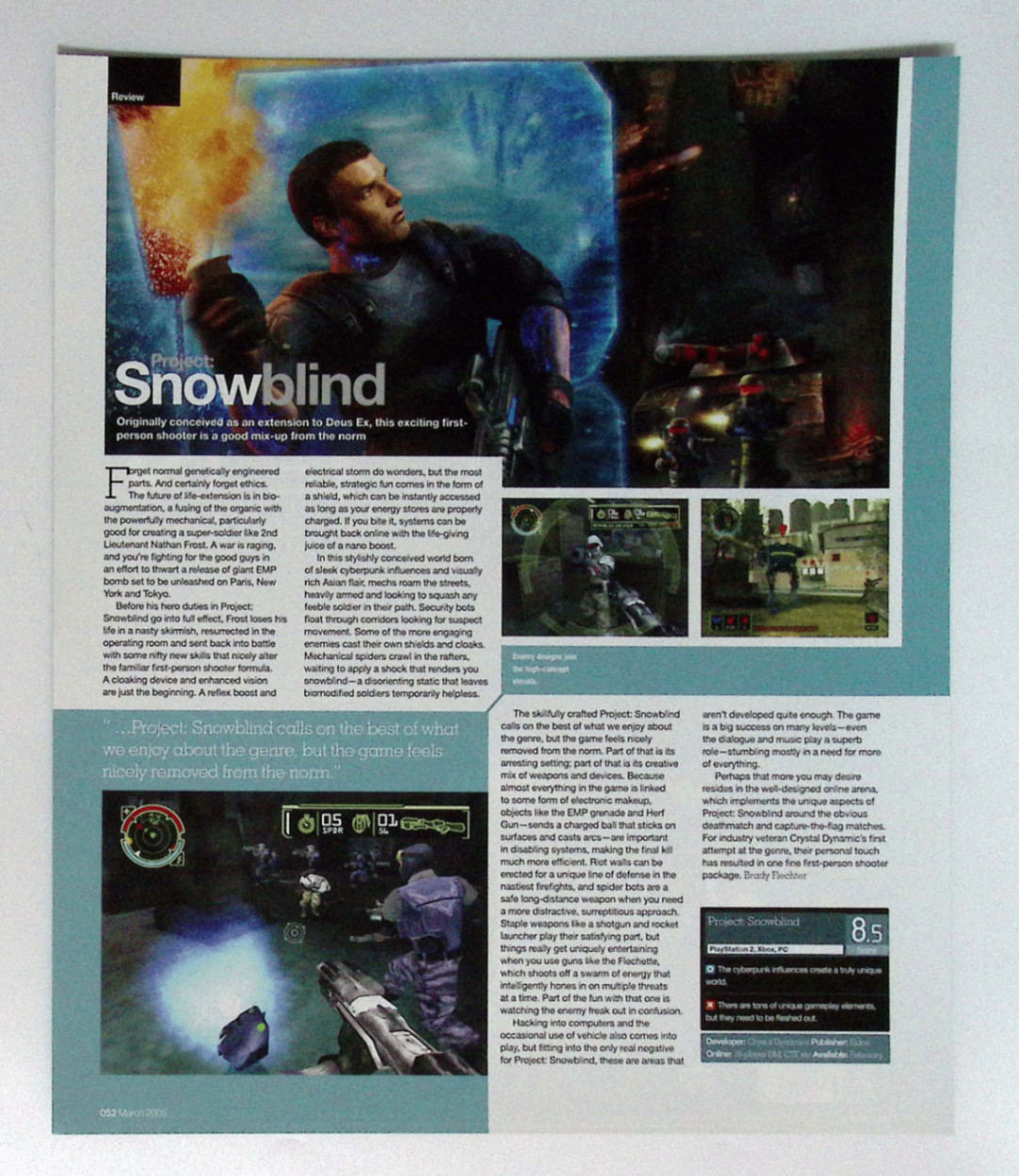 Project Snowblind Eidos Crystal Dynamics Vintage Video Game Magazine Review 2005