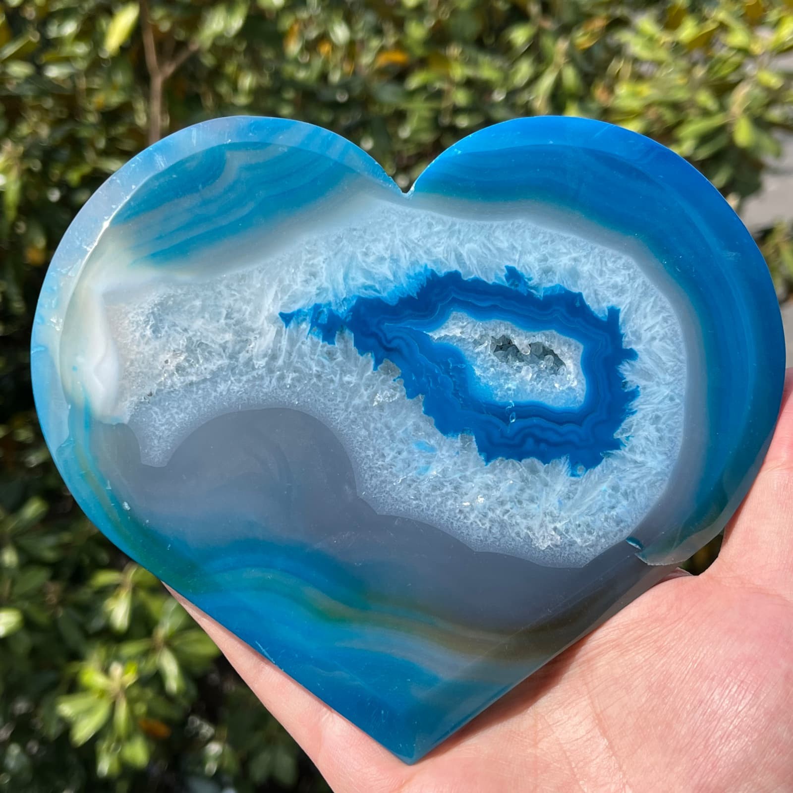 1.1LB Large Geode Agate Heart Dyed Blue Crystal Healing Carving Decor Gift