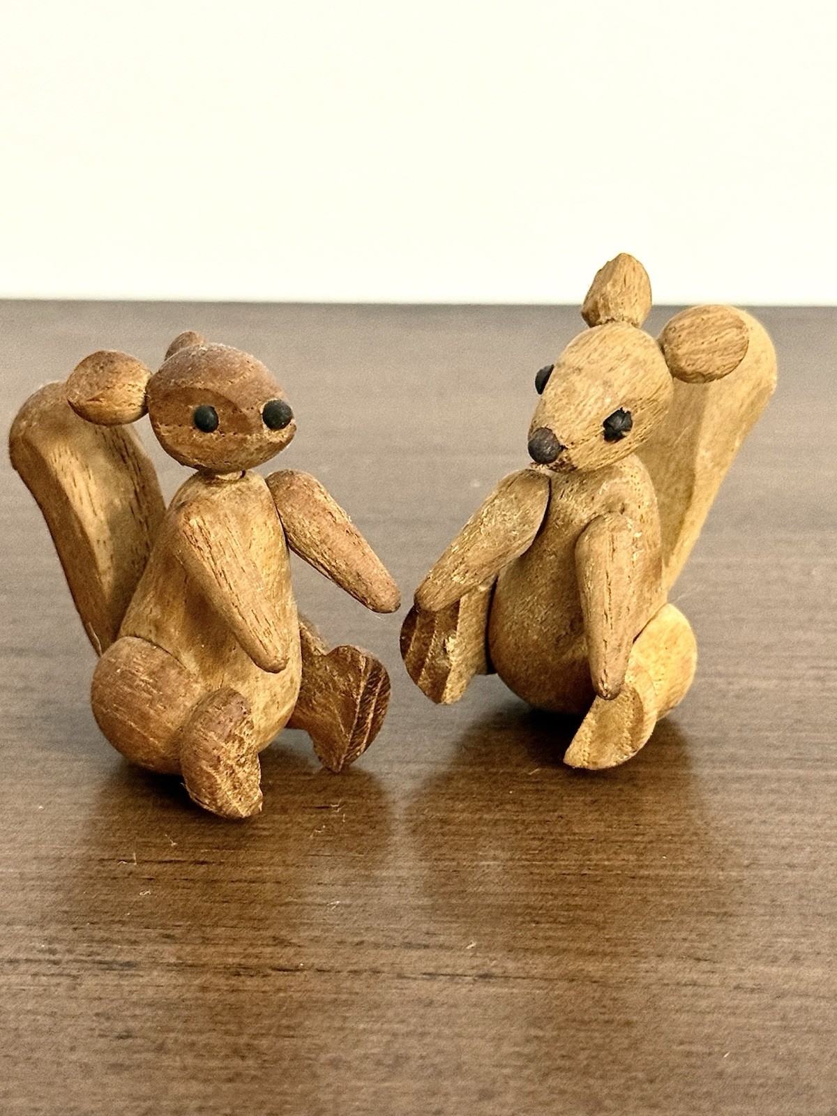 2 Vintage Zoo Line Match Box Wooden Articulated Squirrel Figure Wood Japan