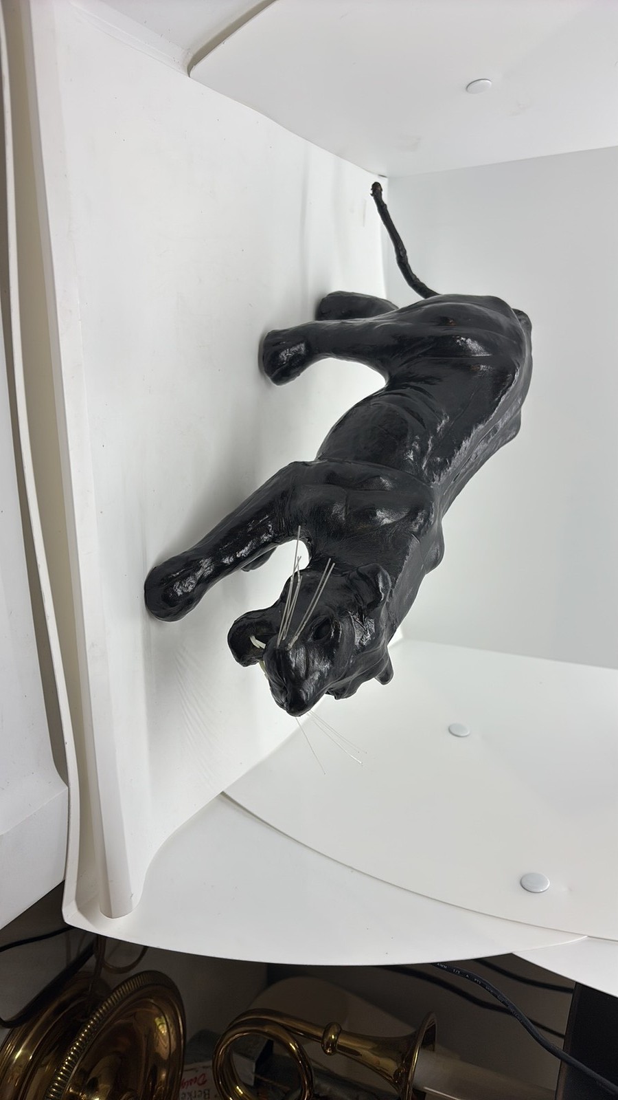 Vintage Mid-Century Leather Wrapped Black Panther Figurine