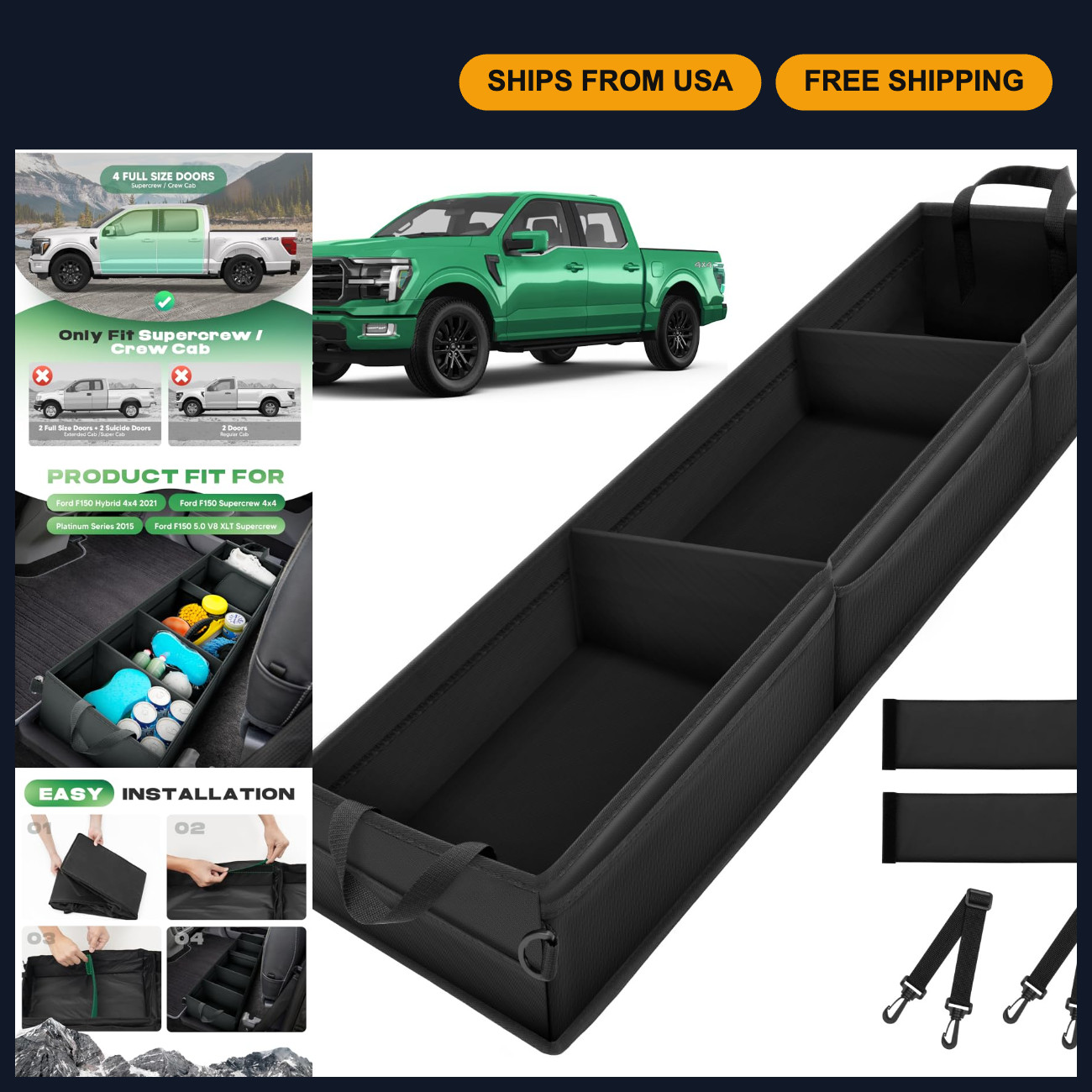 Under Seat Storage Box for 2015-2026 Ford F150 SuperCrew & Crew Cab - Durable Or