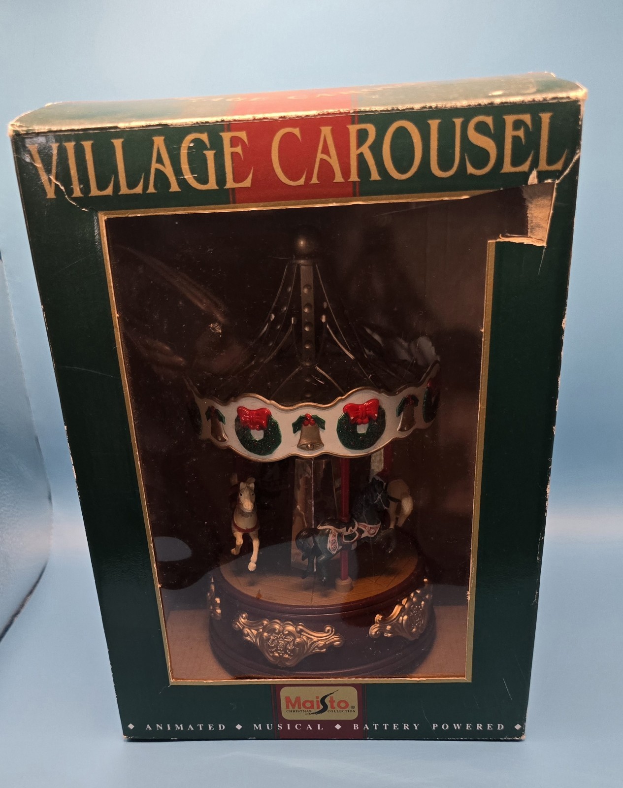 Vintage Maisto Village Animated Christmas Carousel Music Box w/ Box & Batteries