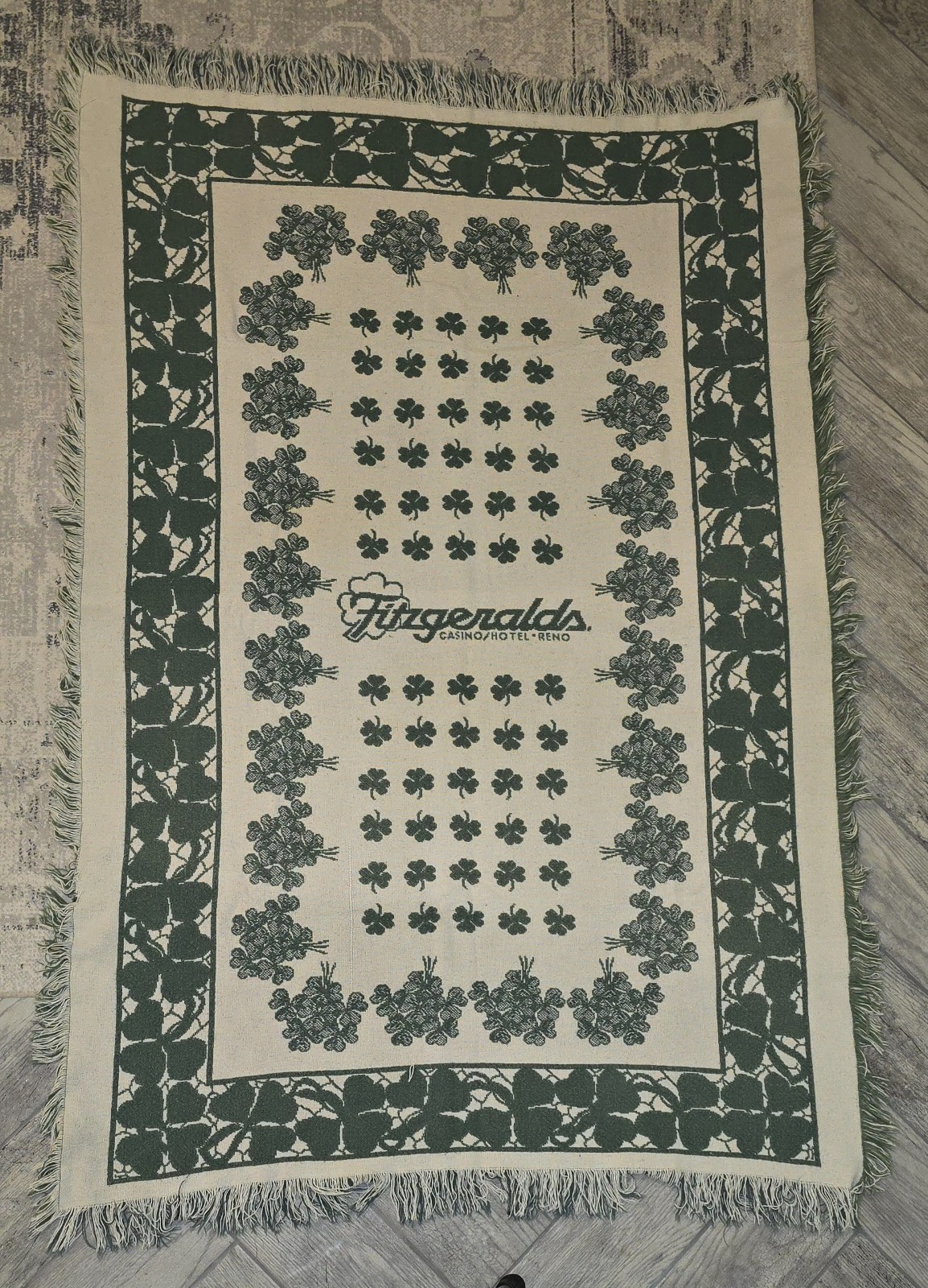 Fitzgeralds Casino Hotel Reno Woven Tapestry Throw Blanket Shamrock 65x43