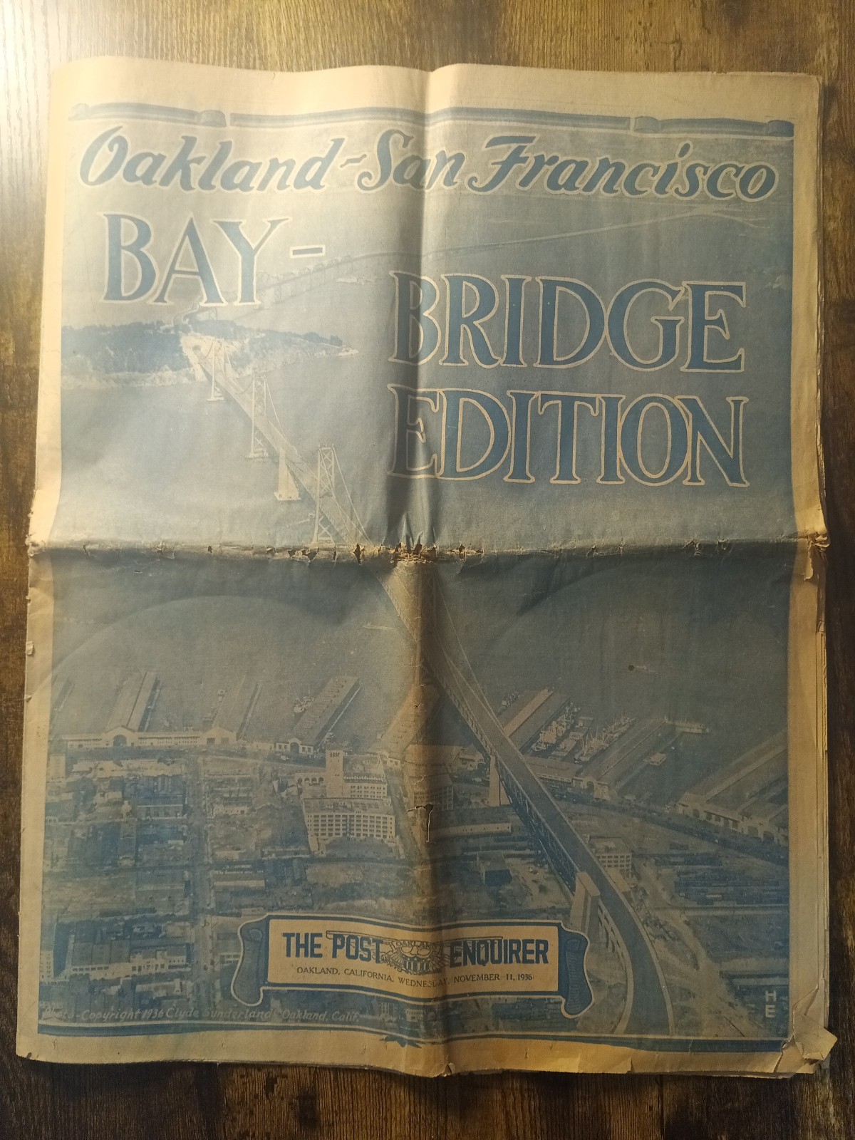 1936 San Francisco-Oakland Bay Bridge Grand Opening Newspaper The Post Enquirer