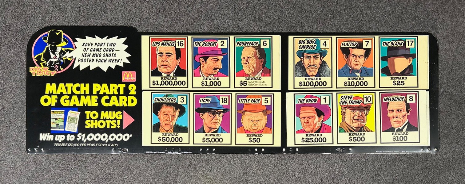 Dick Tracy MacDonald’s Vintage Crime Stopper Large Promo Sign SUPER RARE - 1990