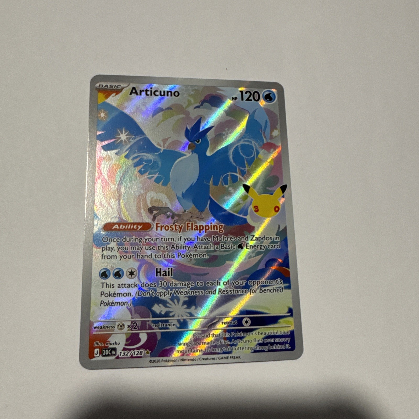 Pokemon 30th Anniversary Articuno 132/128 Illustration Rare