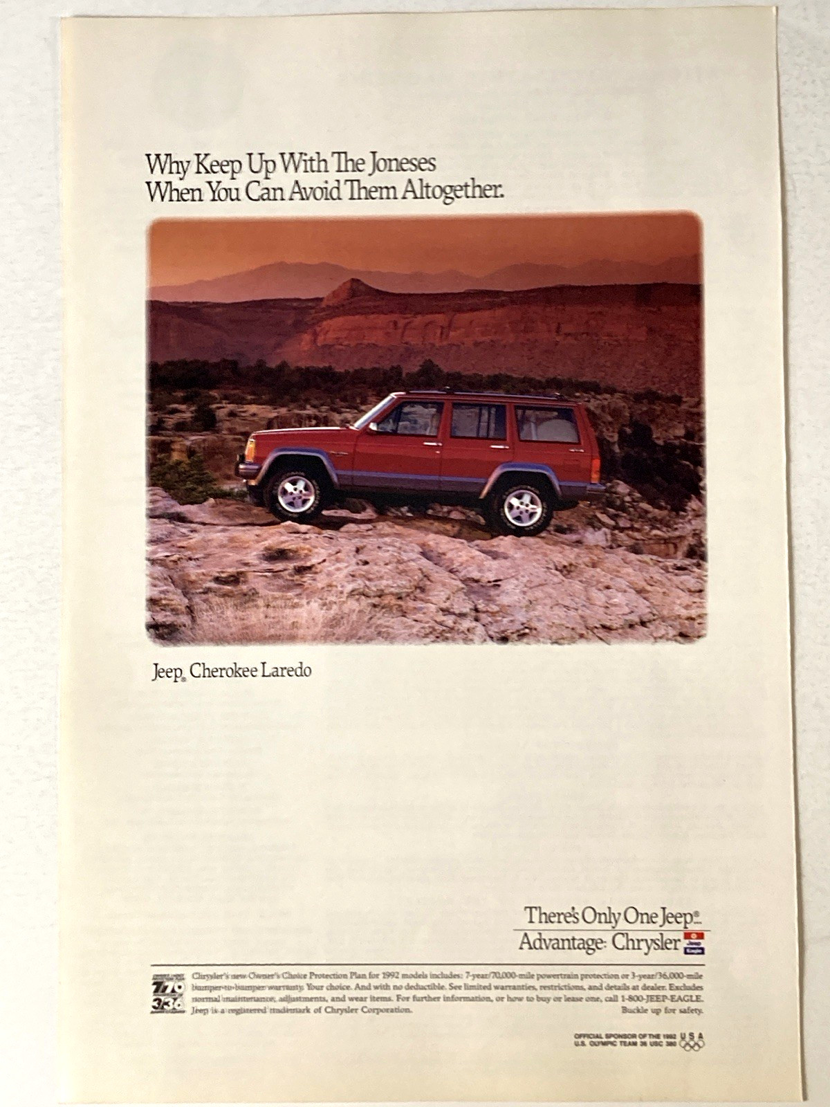 1992 Jeep Cherokee Laredo Print Ad 4x4
