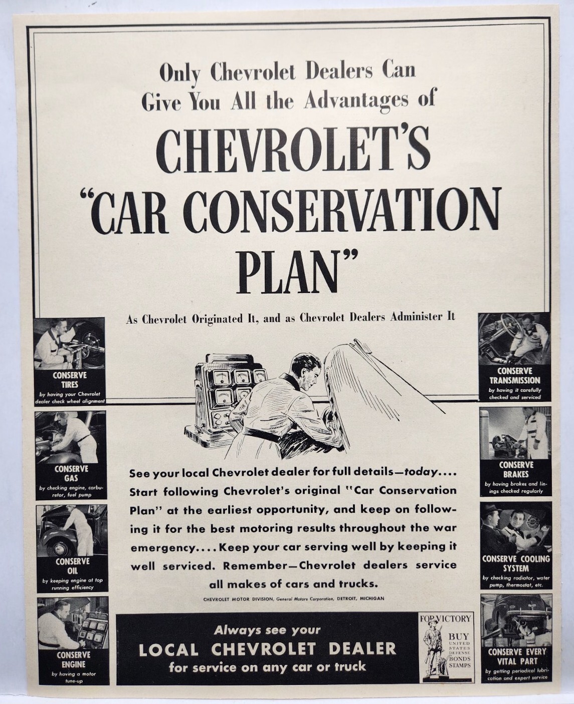 1942 Chevrolet Dealer Service Plan Original Print Ad Life Magazine 40\'s