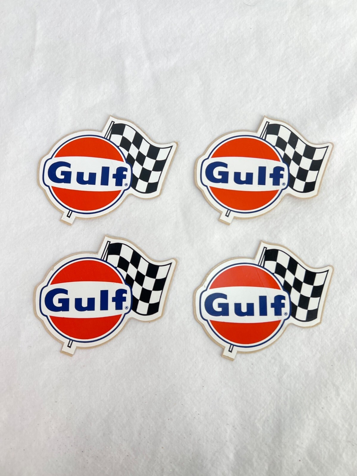 VTG 1966 Gulf Racing Stickers With Checkered Flag Set Of 4 New Old Stock