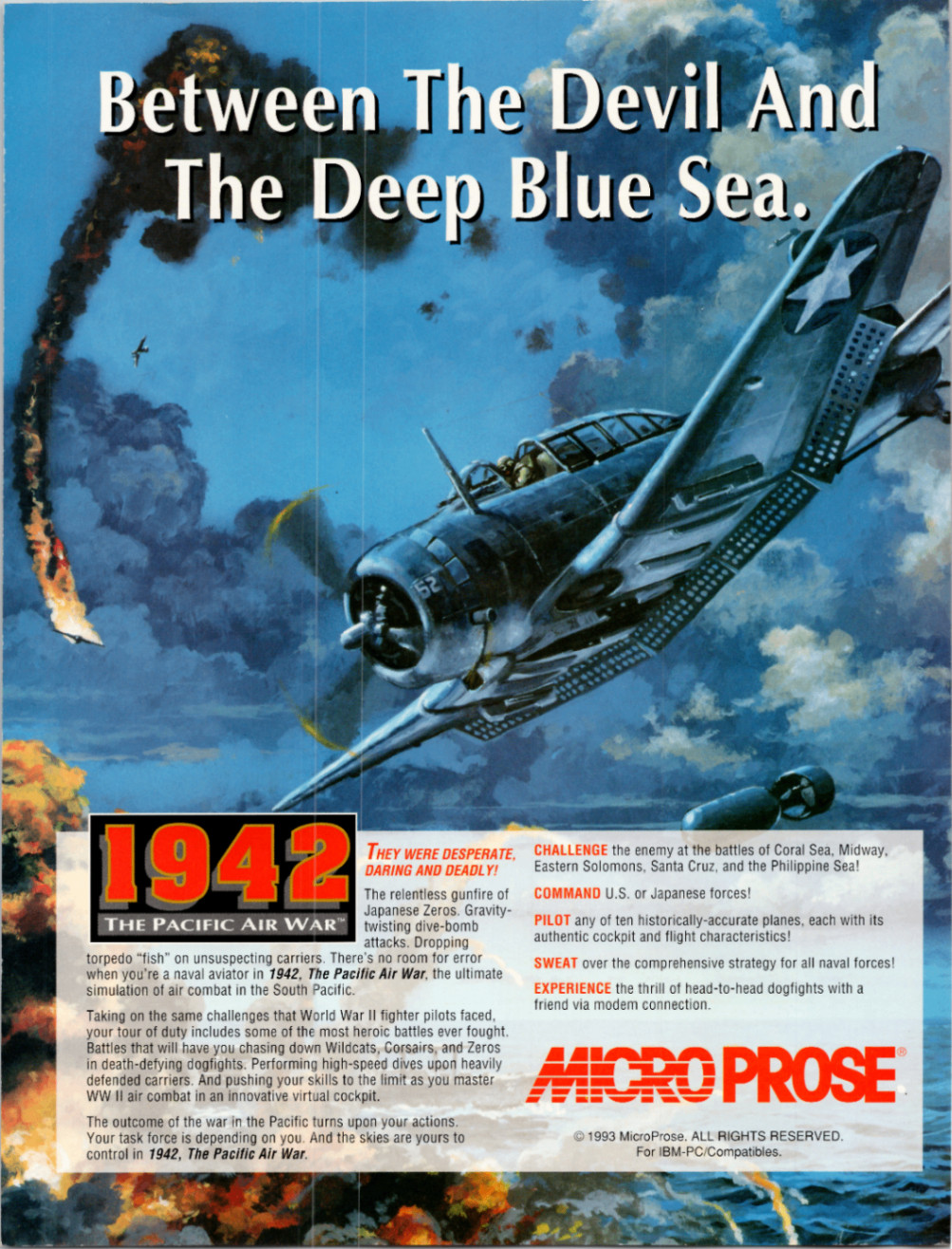 MicroProse 1942 The Pacific Air War Vintage Magazine Ad WWII Bomber 1993