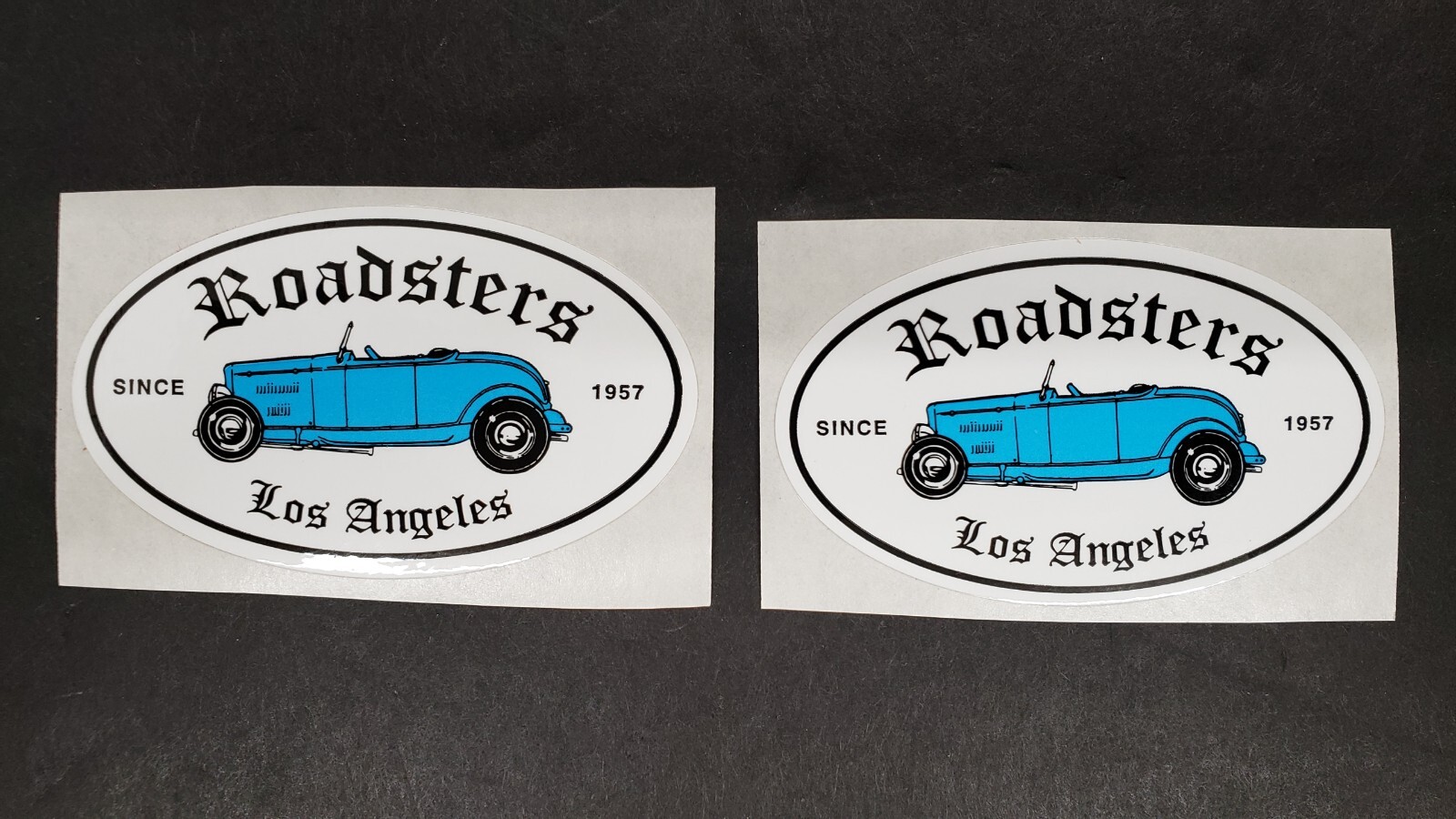TWO L.A. ROADSTERS ROADSTER SINCE 1957 BLUE CAR STICKERS STICKER