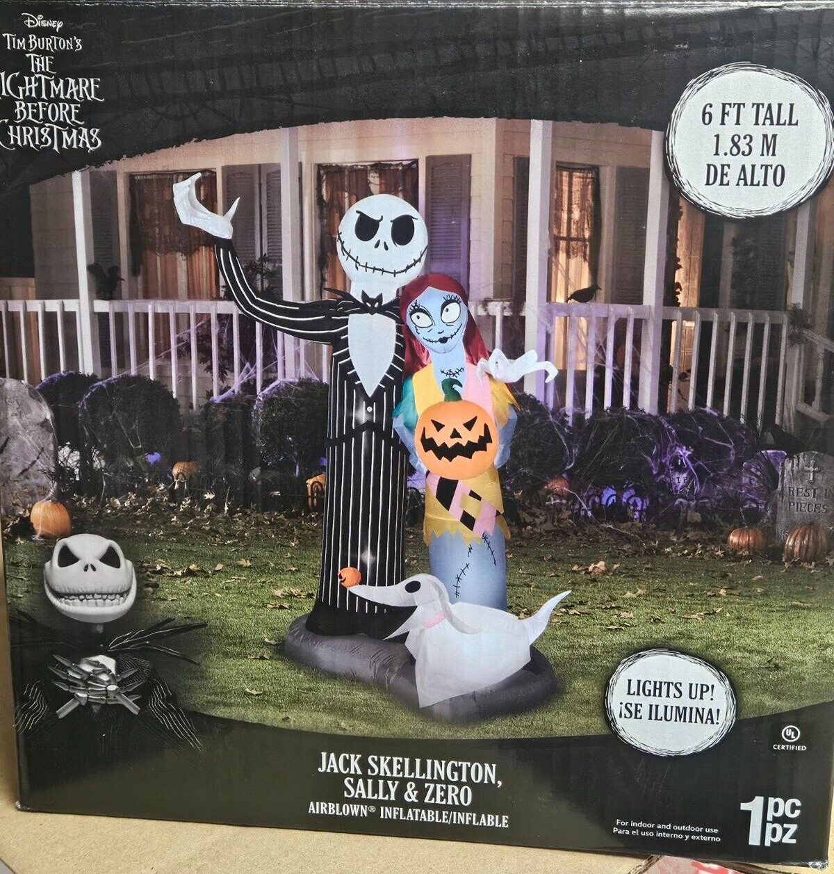 Gemmy 6ft Tall Disney\'s Nightmare Jack&Sally w/ Zero Halloween Inflatable