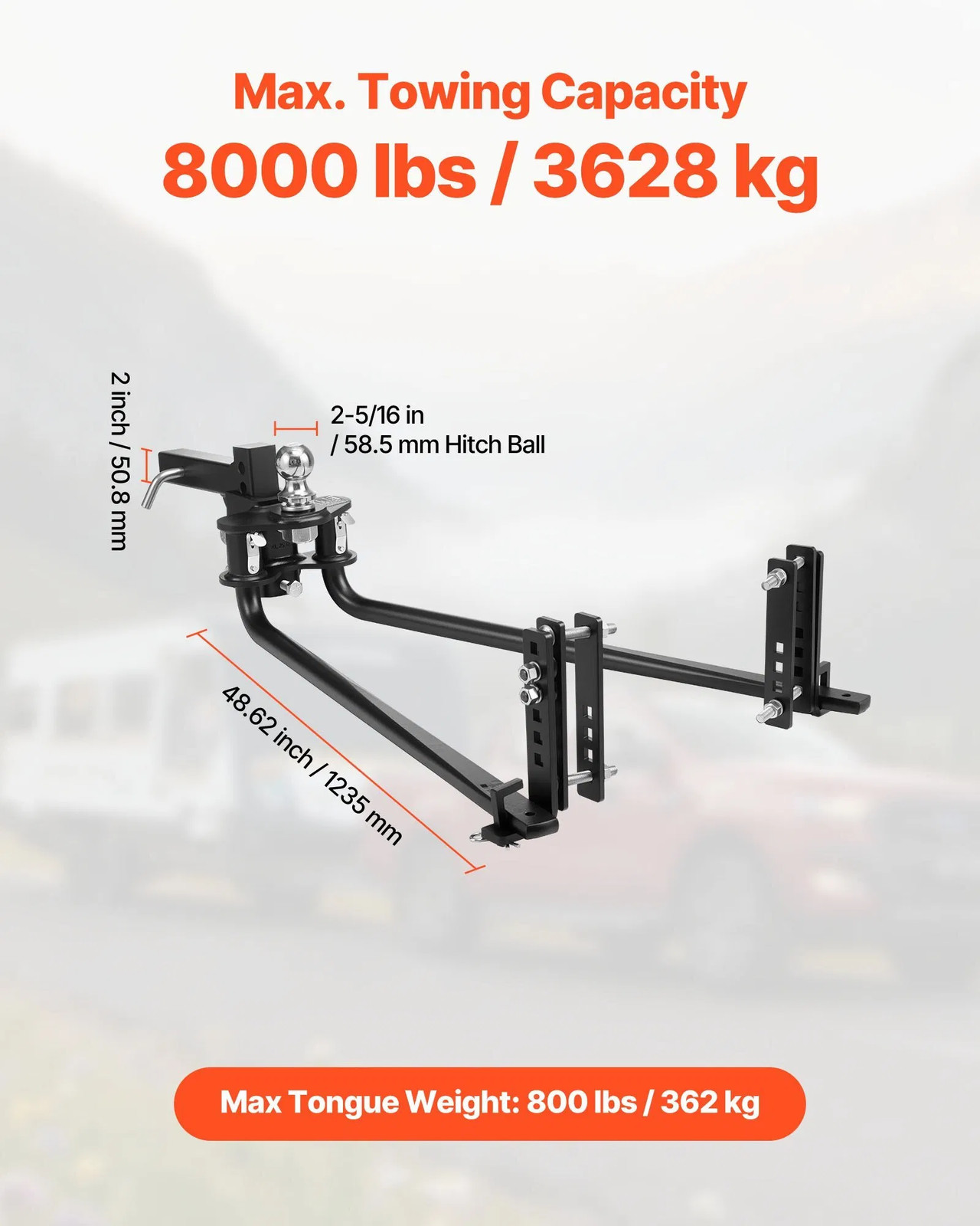 Weight Distribution Hitch, 8000 lbs Max Towing & 800 lbs Max Tongue, Weight Dist