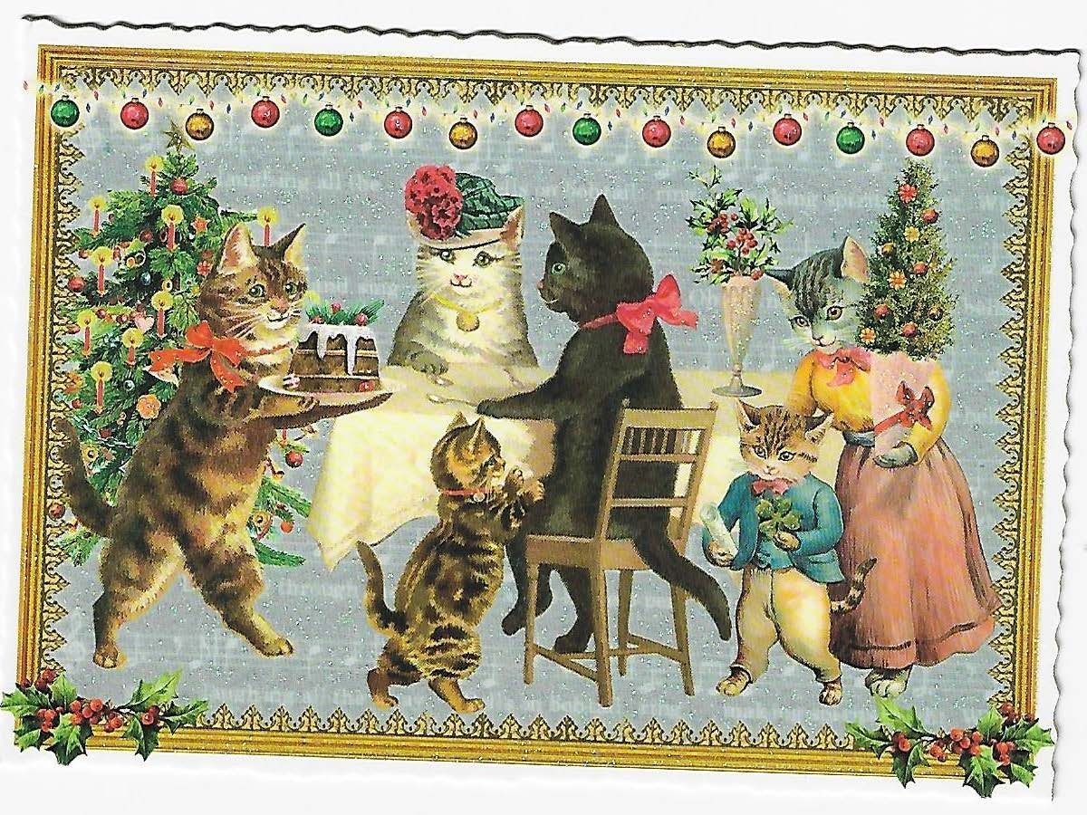 Postcard Glitter Tausendschoen Christmas Kitten Cat Anthropomorphic Postcrossing