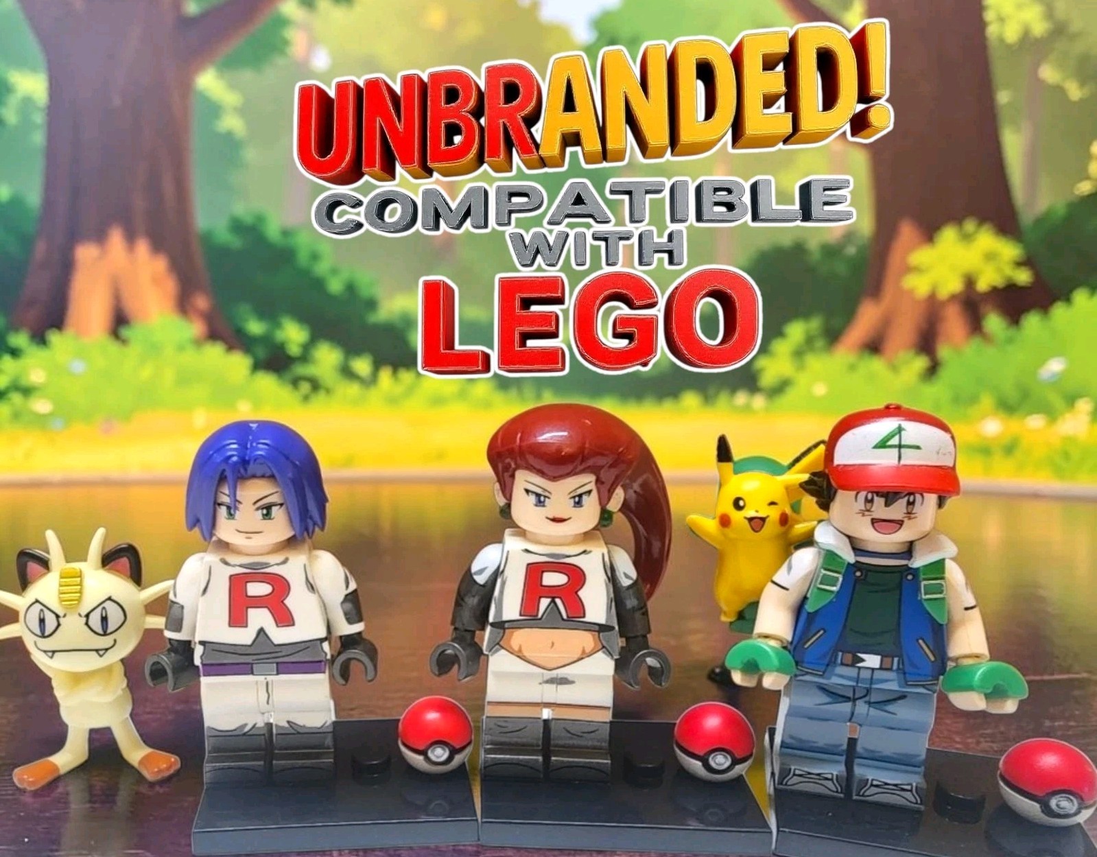 4x Custom Pokémon Building Toy Minifigures Set Ash Ketchum Pikachu Team Rocket 