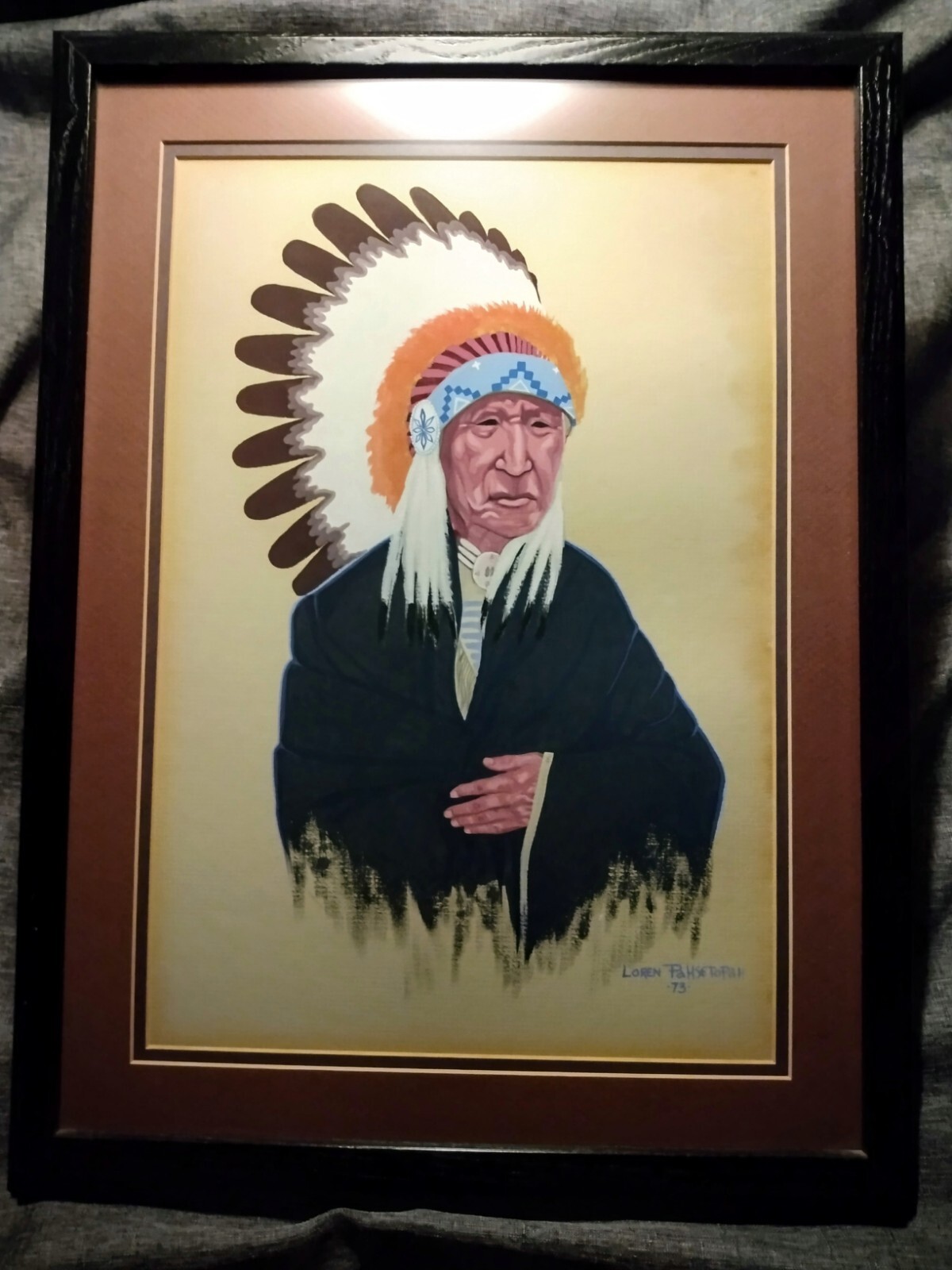 SALE  Original  1973  Loren Pahsetopah 1934-2020 painting Native Indian Art EXC