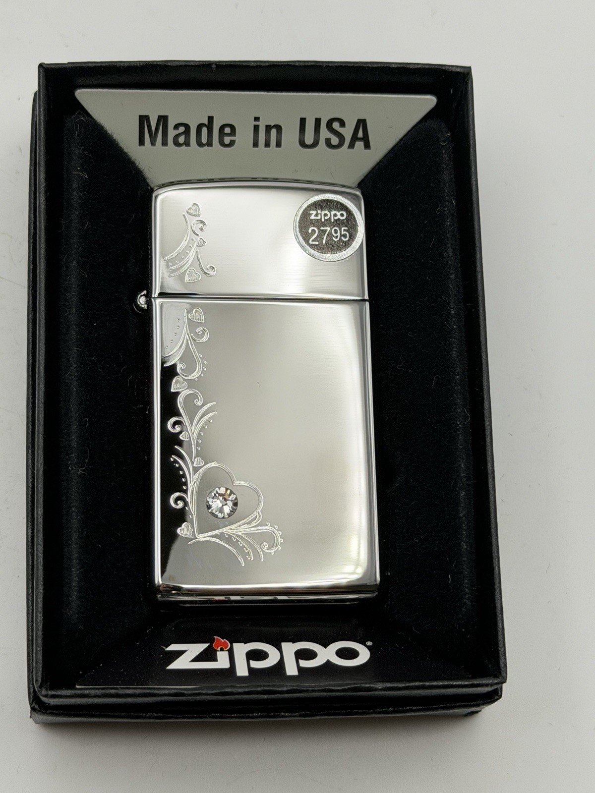 Vintage 2012 Bling Heart Vine Swavorski HP Chrome Slim Zippo Lighter New B5