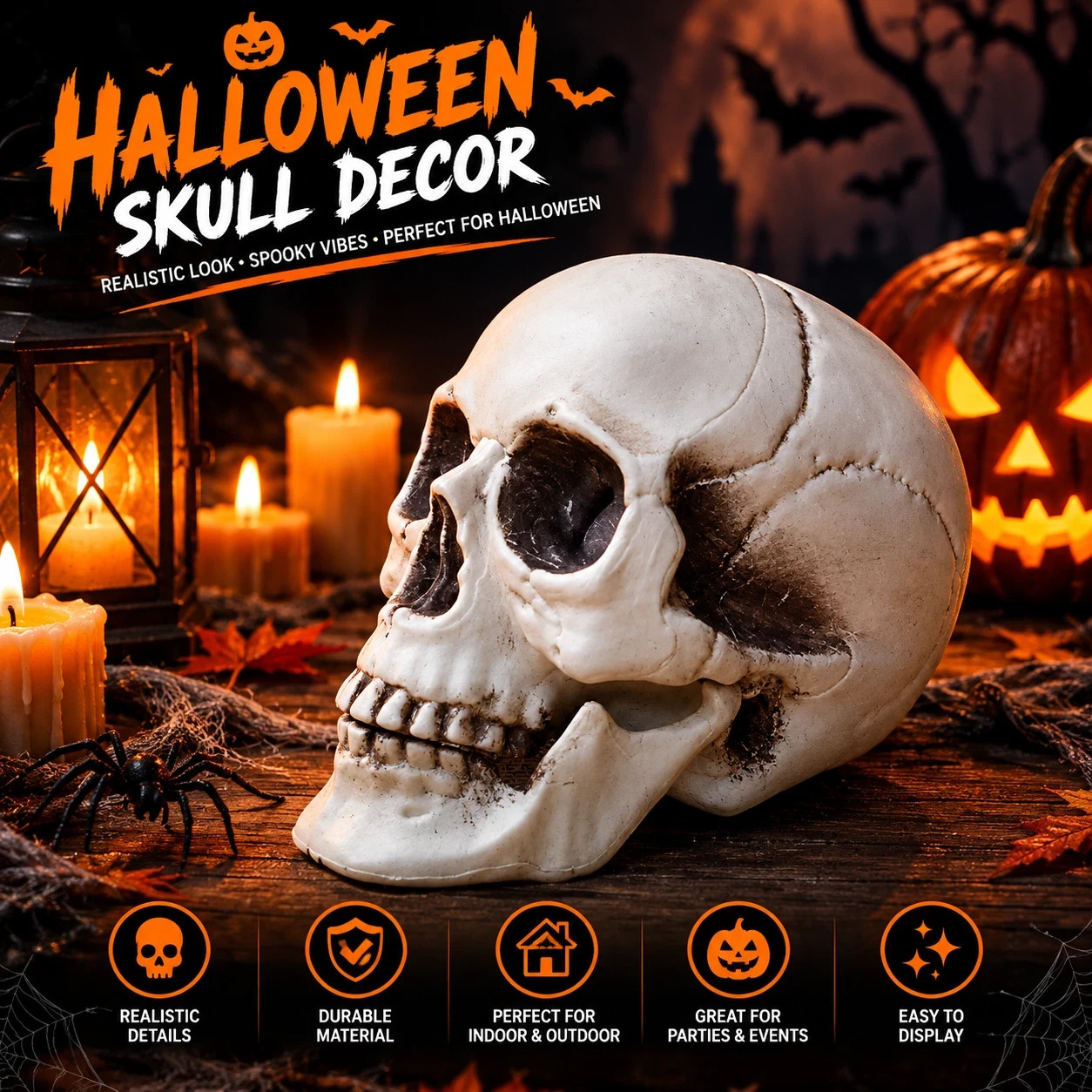 Halloween Skull Decoration,Realistic Plastic Skull,Head Skeleton,Halloween Party