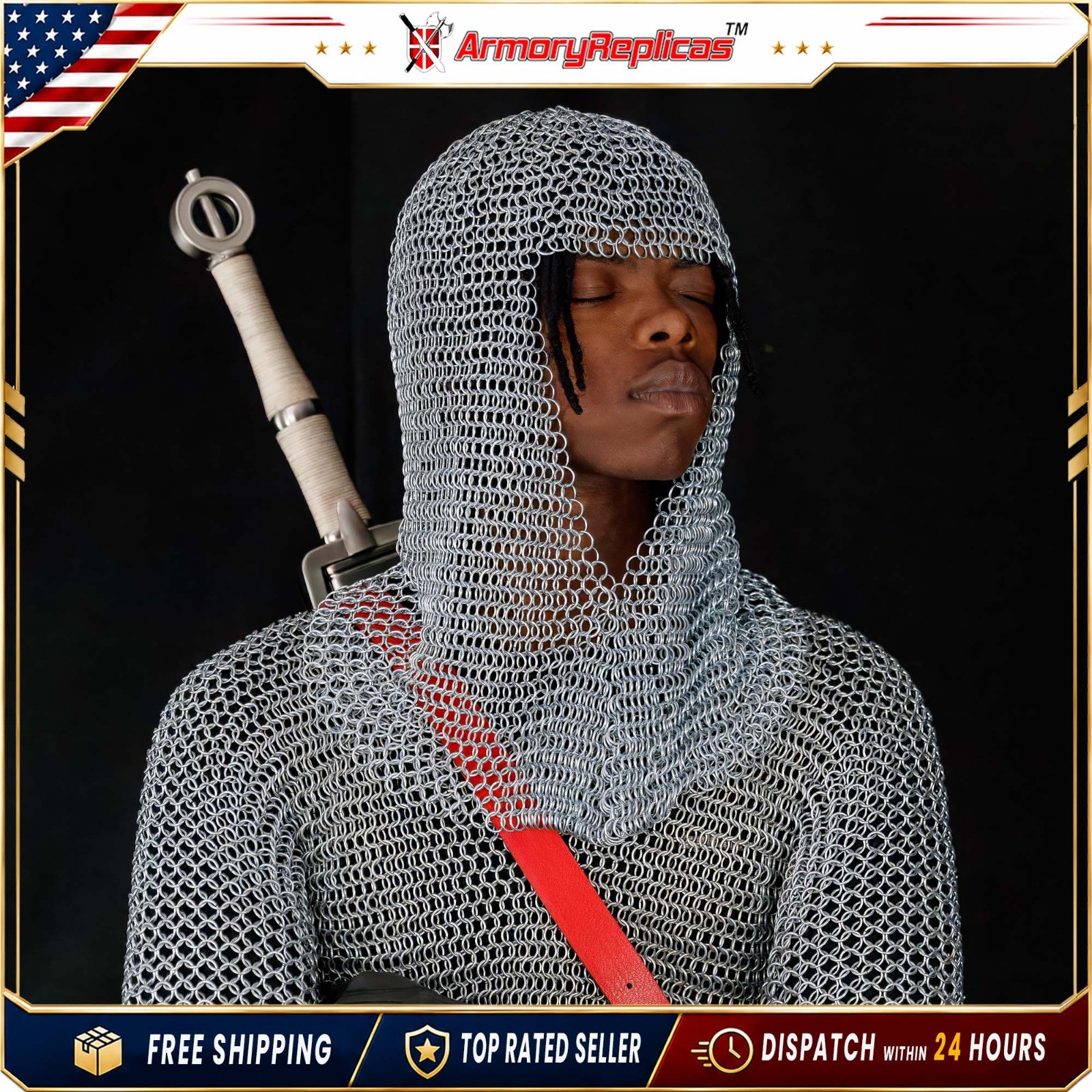 Medieval Steel Chainmail Coif Hood Knight Armor LARP Viking Renaissance Costume