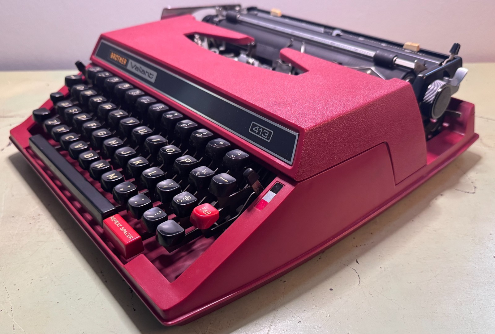 1977 Brother Valiant 413 Typewriter • Red Japanese Portable w/Case & Manual