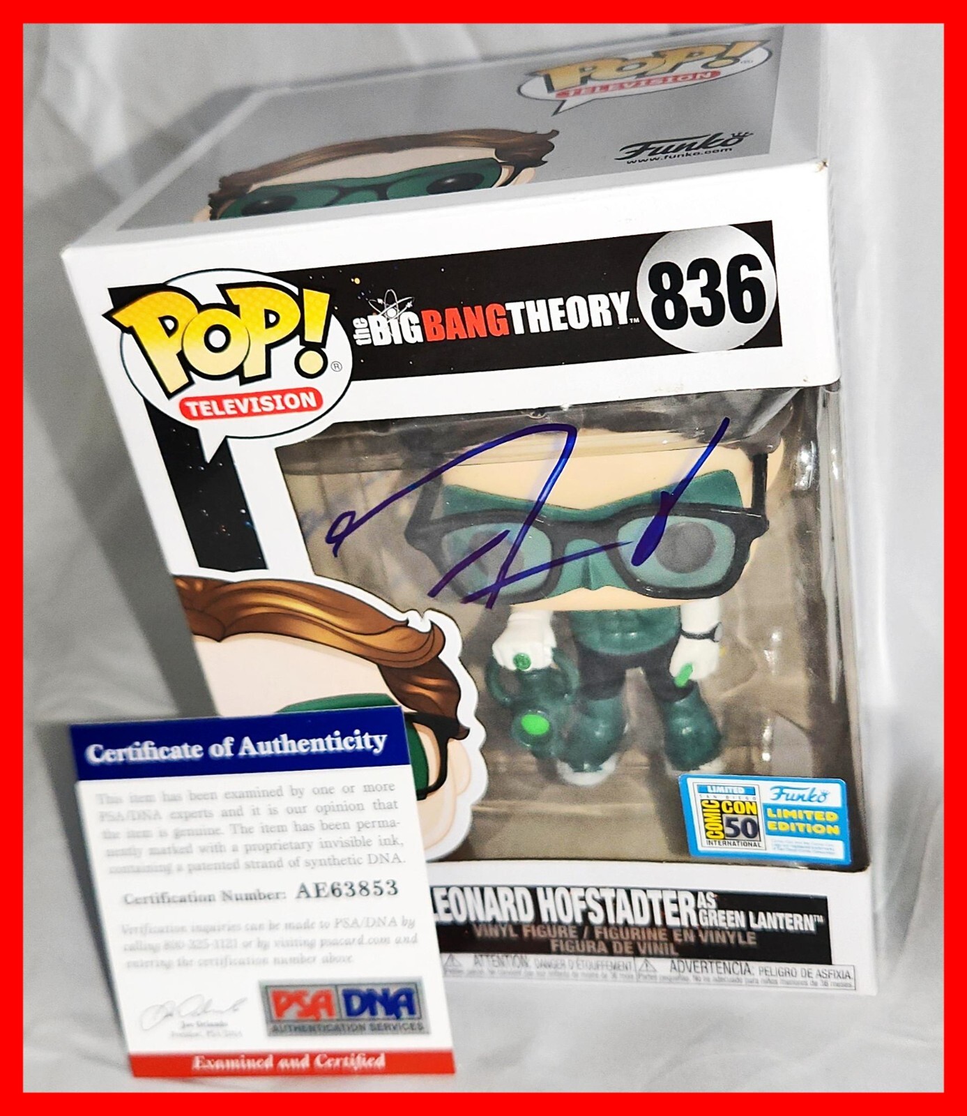 Johnny Galecki Signed Leonard Big Bang Theory SDCC Green Lantern Funko Pop PSA