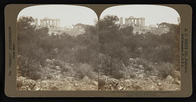 Photo:Temple of Aphaea Aegina Greece 1903 Sea Approach Temple Stereograph