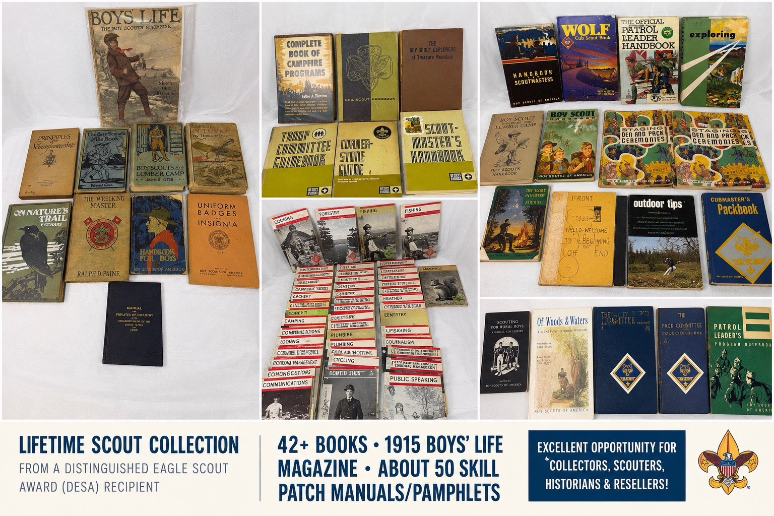 Vtg Boy Scouts BSA Book Lot 42+ Books 50 Merit Badge Pamphlet Inc 1915 Boys Life