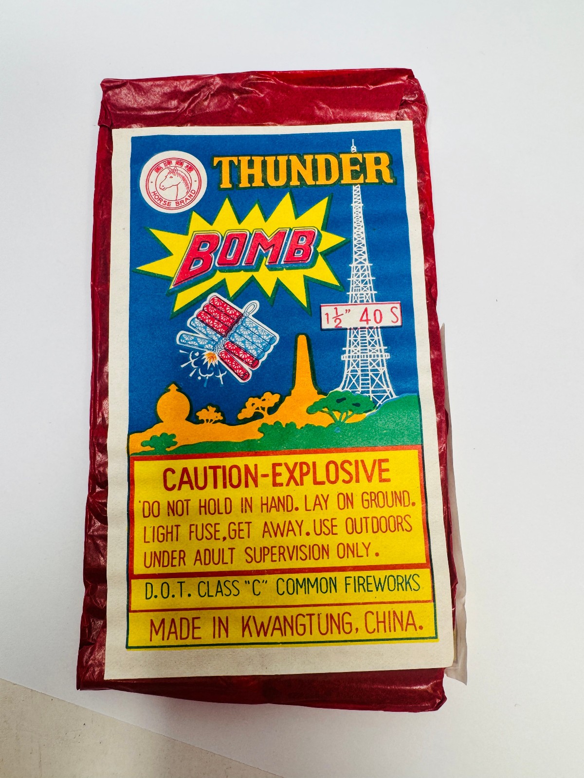 Rare Vtg Label ONLY Per Ebay Thunder Bomb Horse Brand Firecracker Label 1 1/2 40
