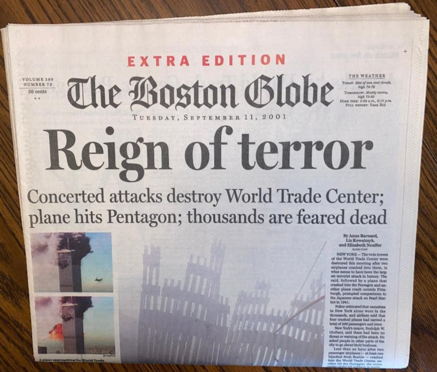 REIGN of TERROR Boston Globe Newspaper 9/11/2001 New Condition Extra Edition