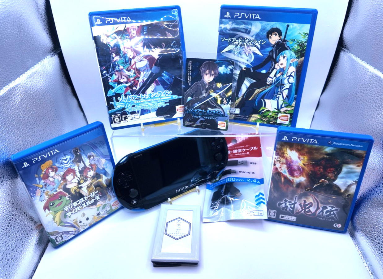 Sony PS Vita PCH-2000 Blue Black Console 4 Games 8GB SAO Digimon Tested Japan