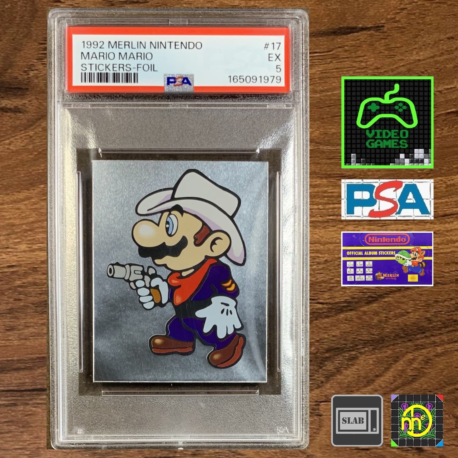 1992 Merlin Nintendo - Sticker #17 Mario Foil Cowboy - PSA 5 EX