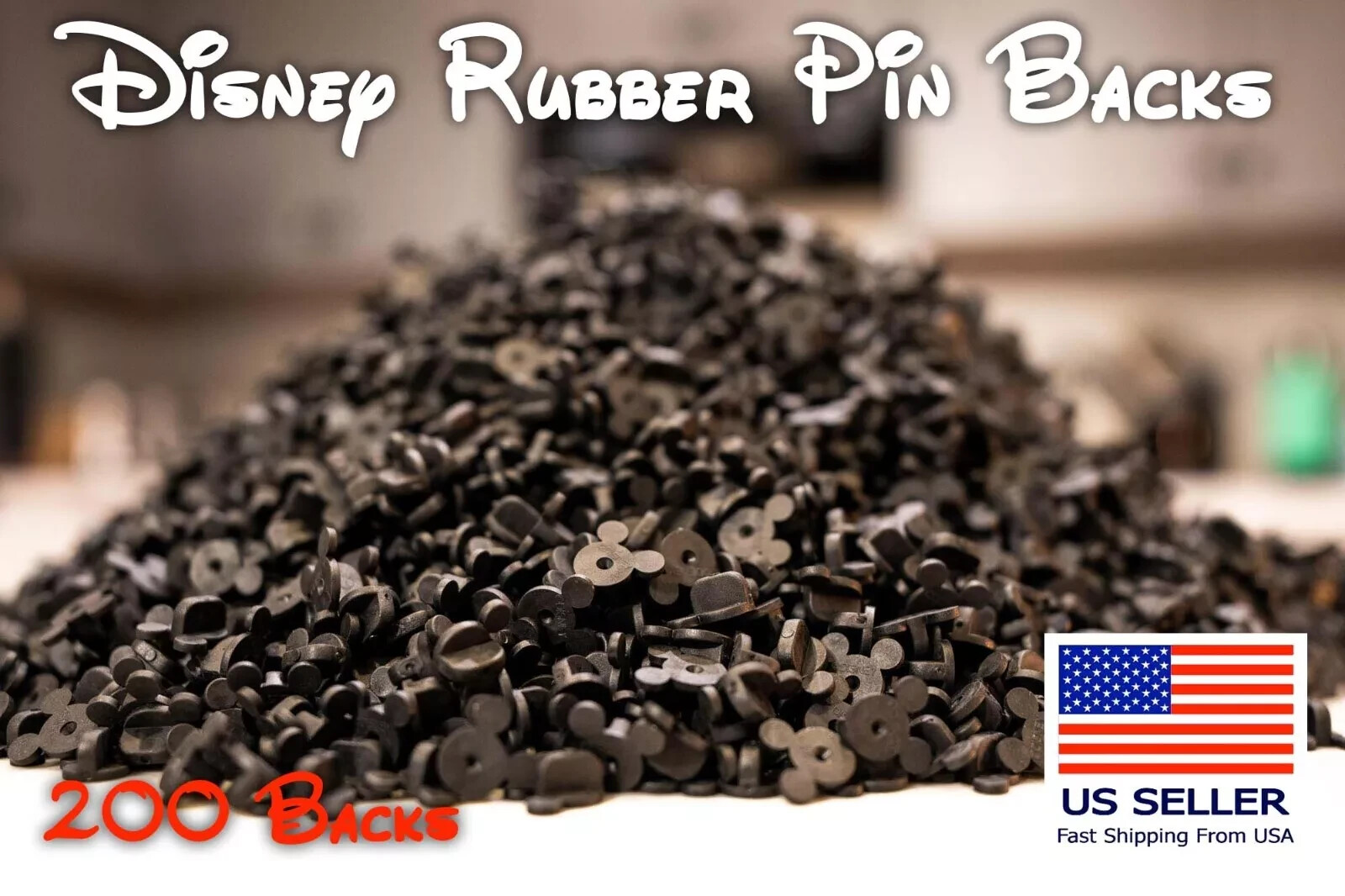 DISNEY'S RUBBER PIN BACKS PACK OF 200 MICKEY MOUSE BACKS PIN BACKS - USA SELLER