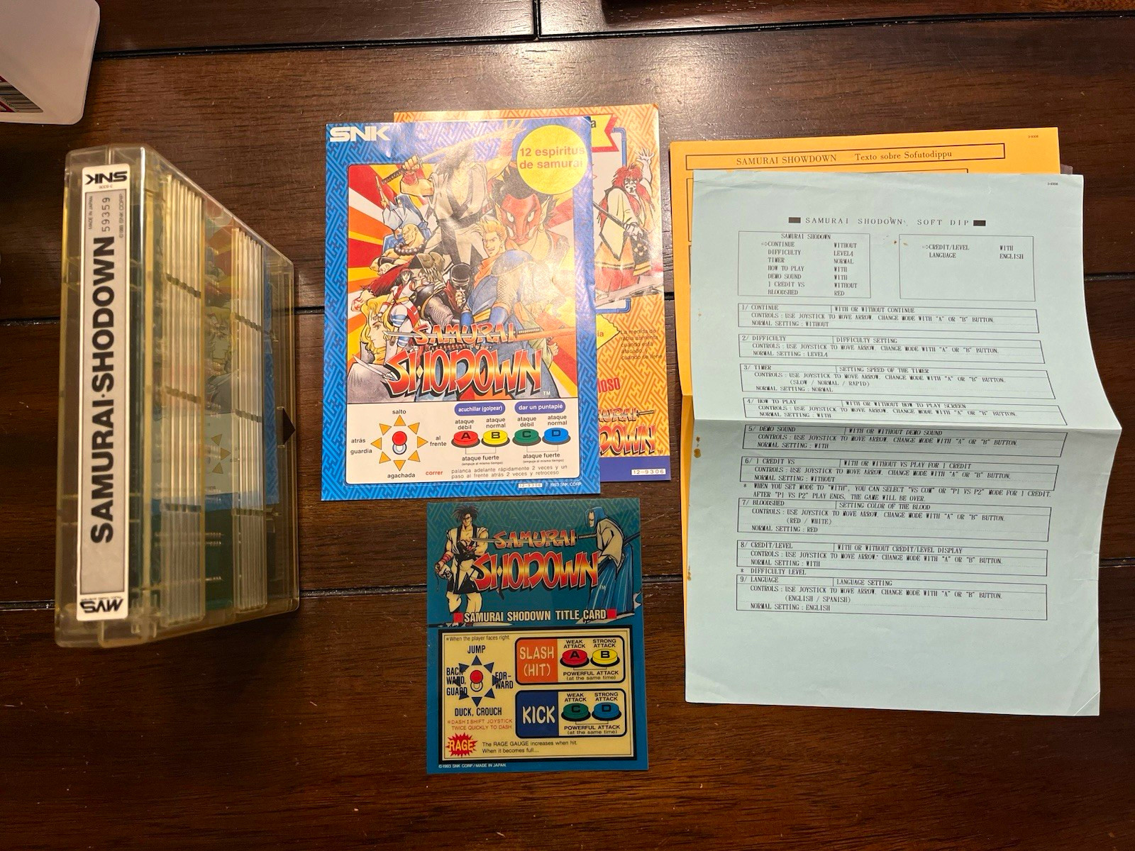 SAMURAI SHODOWN 1 NEO GEO MVS EX w/ mini marquee + flyers US SELLER