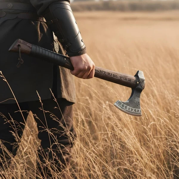 Hand Forged Viking Rune Hatchet Carbon Steel Bearded Axe Engraved Hardwood Handl