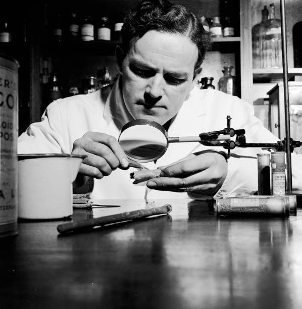 Forensic scientist with a fine plaster cast or \'moulage\' 1950s OLD PHOTO