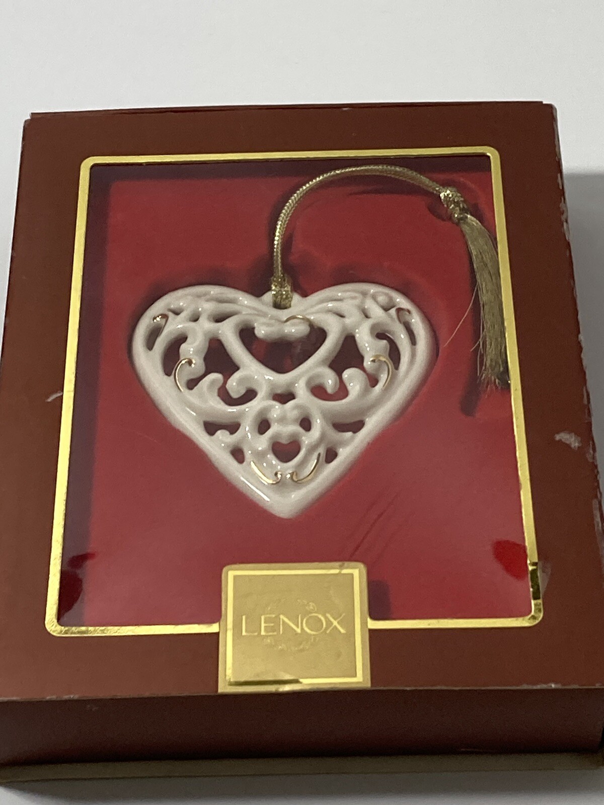 Lenox Heartfelt Christmas Ornament Heart with Crystal GORGEOUS 3D With Red