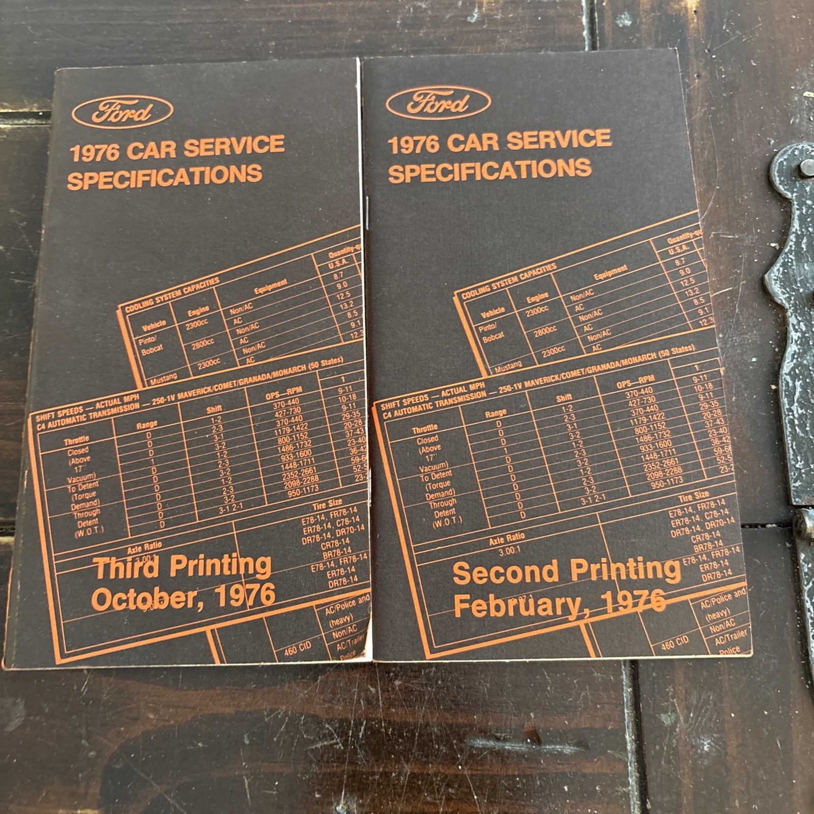 Lot Of 2 Ford 1976 Car Service Specifications, Second Printing & Third Printing