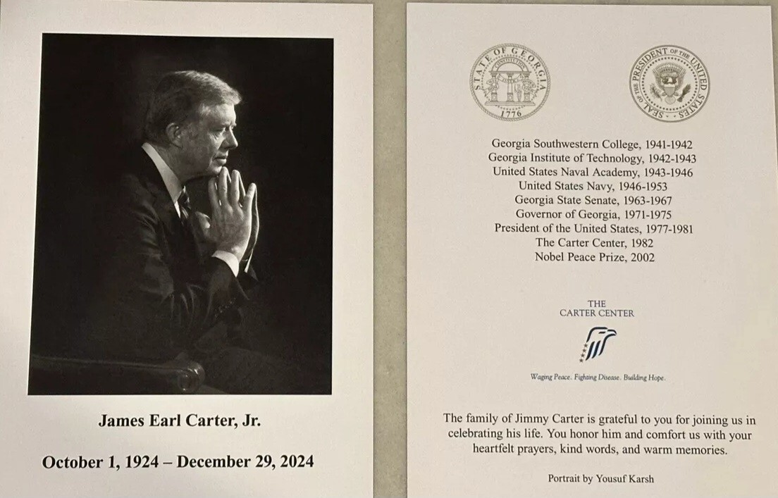 President Jimmy Carter And Rosalynn Carter  Memorial Prayer Card